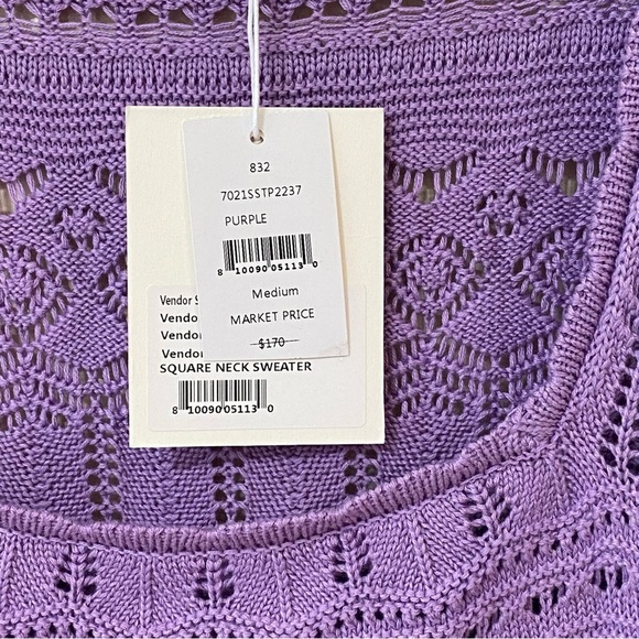 70/21 Pointelle Knit Crochet‎ Square-Neck Sweater Top NWT - Picture 7 of 13